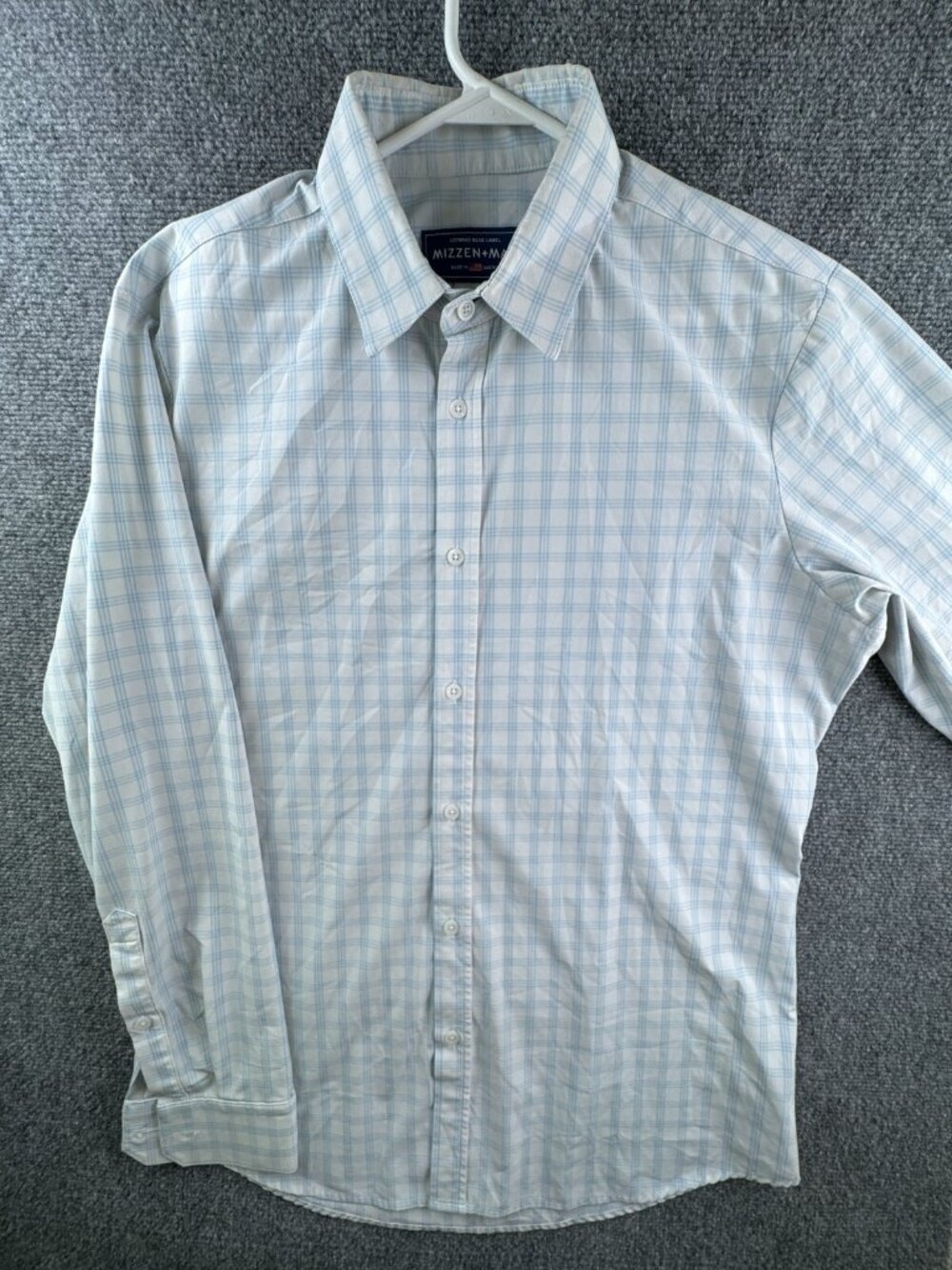 Mizzen + Main Leeward Blue Label Button Up Shirt Large Trim Fit Blue Stretch